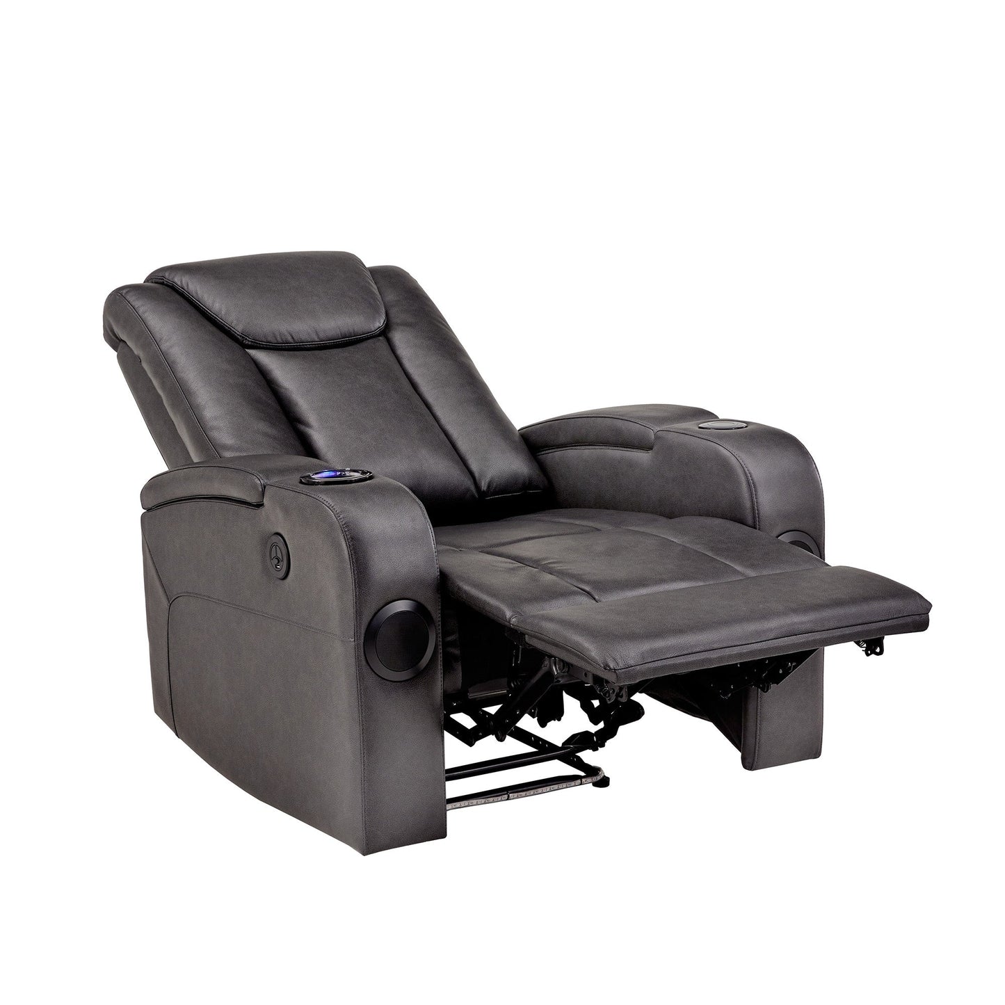 Fauteuil inclinable électrique à LED en cuir vegan gris Terlingua avec haut-parleur, rangement, port USB et chargeur sans fil par iNSPIRE Q Classic