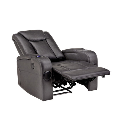 Fauteuil inclinable électrique à LED en cuir vegan gris Terlingua avec haut-parleur, rangement, port USB et chargeur sans fil par iNSPIRE Q Classic