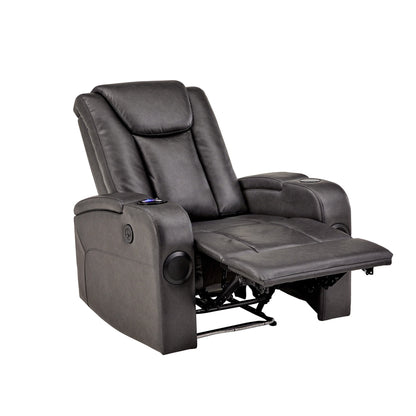 Fauteuil inclinable électrique à LED en cuir vegan gris Terlingua avec haut-parleur, rangement, port USB et chargeur sans fil par iNSPIRE Q Classic