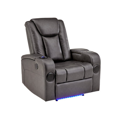 Fauteuil inclinable électrique à LED en cuir vegan gris Terlingua avec haut-parleur, rangement, port USB et chargeur sans fil par iNSPIRE Q Classic