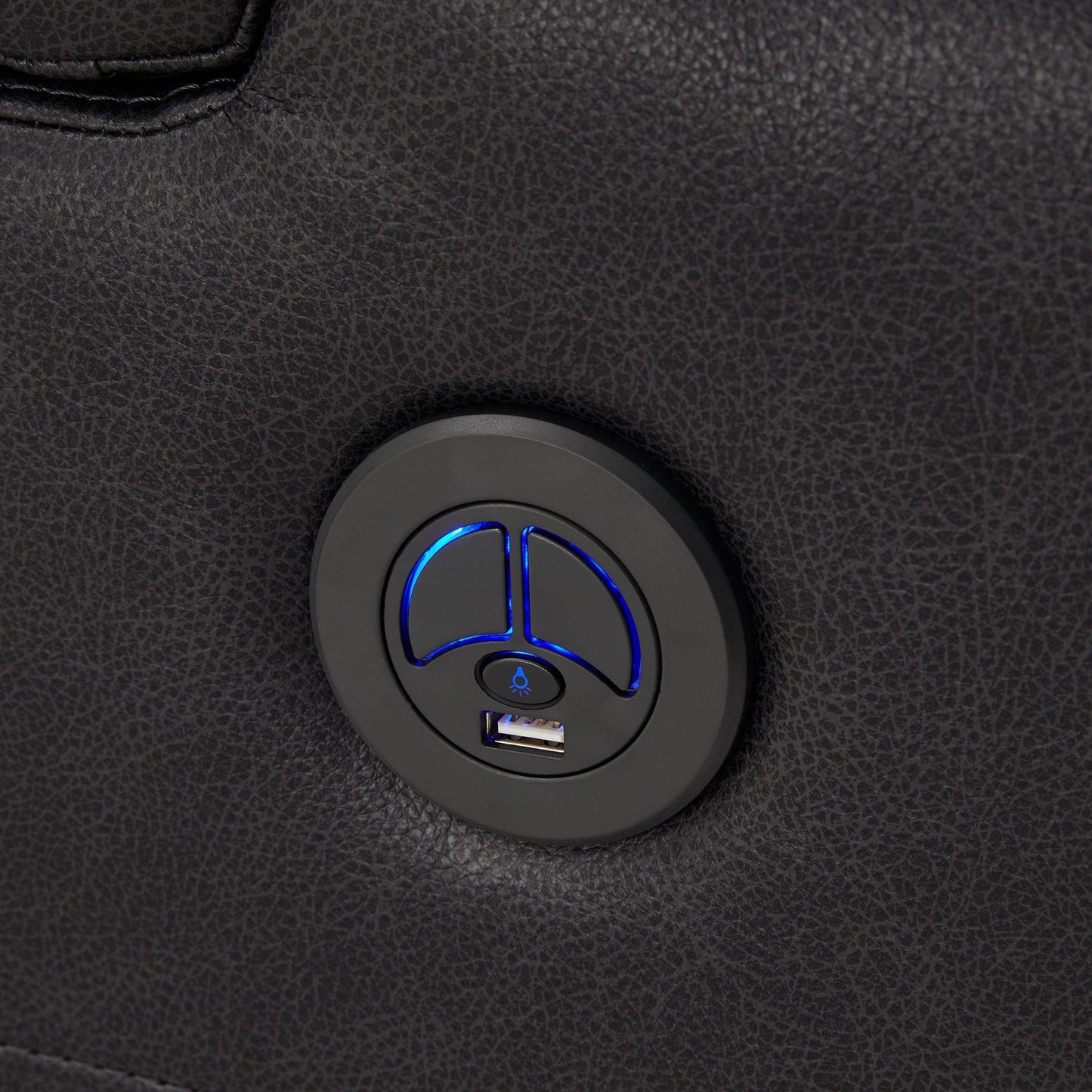 Fauteuil inclinable électrique à LED en cuir vegan gris Terlingua avec haut-parleur, rangement, port USB et chargeur sans fil par iNSPIRE Q Classic