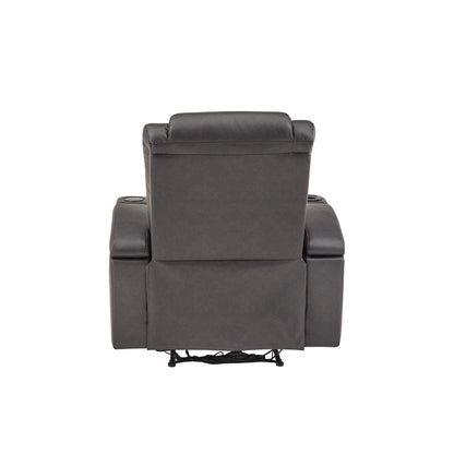 Fauteuil inclinable électrique à LED en cuir vegan gris Terlingua avec haut-parleur, rangement, port USB et chargeur sans fil par iNSPIRE Q Classic