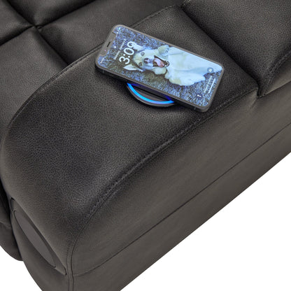 Fauteuil inclinable électrique à LED en cuir vegan gris Terlingua avec haut-parleur, rangement, port USB et chargeur sans fil par iNSPIRE Q Classic