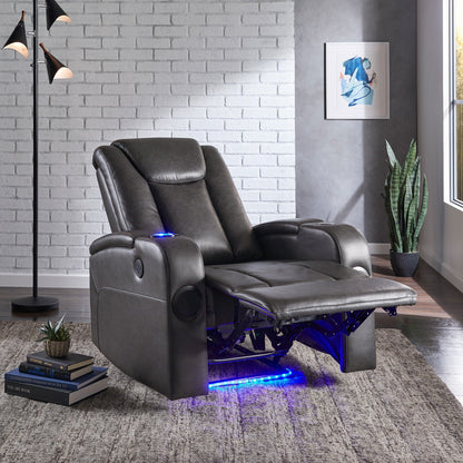 Fauteuil inclinable électrique à LED en cuir vegan gris Terlingua avec haut-parleur, rangement, port USB et chargeur sans fil par iNSPIRE Q Classic