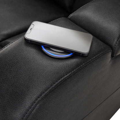 Fauteuil inclinable électrique à LED en cuir vegan gris Terlingua avec haut-parleur, rangement, port USB et chargeur sans fil par iNSPIRE Q Classic