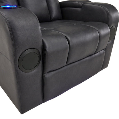 Fauteuil inclinable électrique à LED en cuir vegan gris Terlingua avec haut-parleur, rangement, port USB et chargeur sans fil par iNSPIRE Q Classic