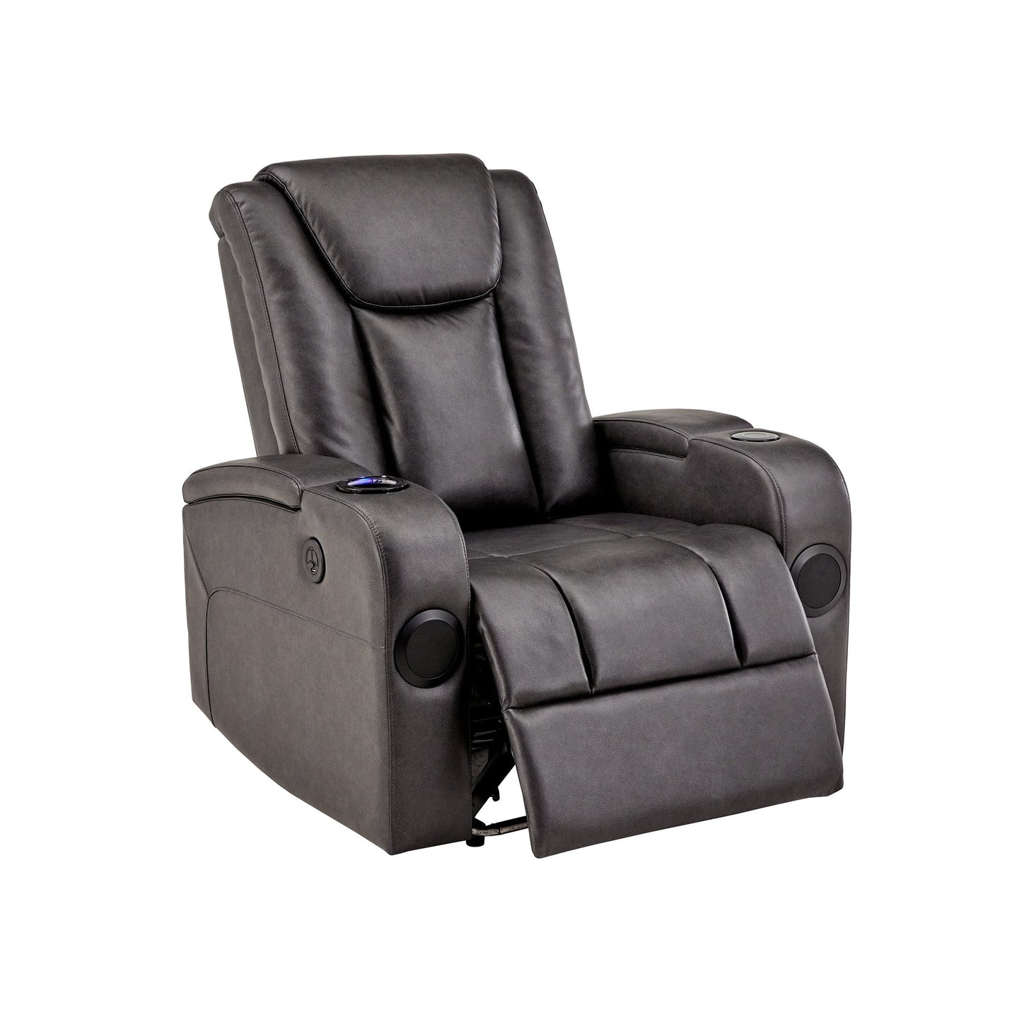 Fauteuil inclinable électrique à LED en cuir vegan gris Terlingua avec haut-parleur, rangement, port USB et chargeur sans fil par iNSPIRE Q Classic