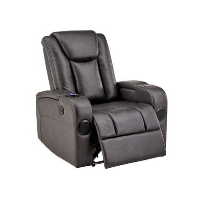 Fauteuil inclinable électrique à LED en cuir vegan gris Terlingua avec haut-parleur, rangement, port USB et chargeur sans fil par iNSPIRE Q Classic
