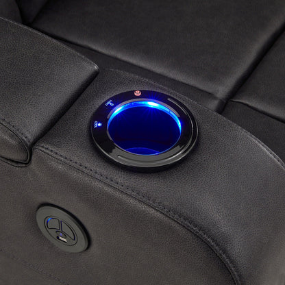 Fauteuil inclinable électrique à LED en cuir vegan gris Terlingua avec haut-parleur, rangement, port USB et chargeur sans fil par iNSPIRE Q Classic