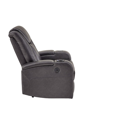 Fauteuil inclinable électrique à LED en cuir vegan gris Terlingua avec haut-parleur, rangement, port USB et chargeur sans fil par iNSPIRE Q Classic