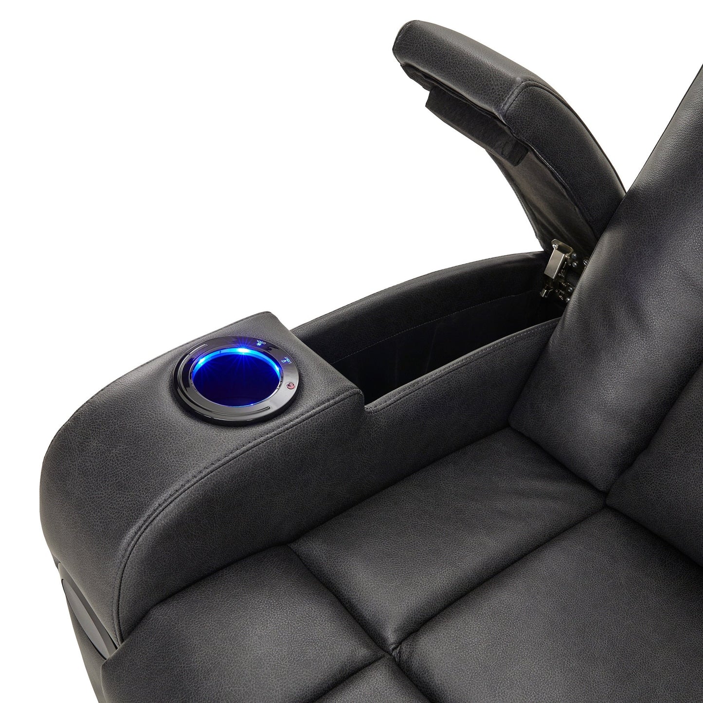 Fauteuil inclinable électrique à LED en cuir vegan gris Terlingua avec haut-parleur, rangement, port USB et chargeur sans fil par iNSPIRE Q Classic