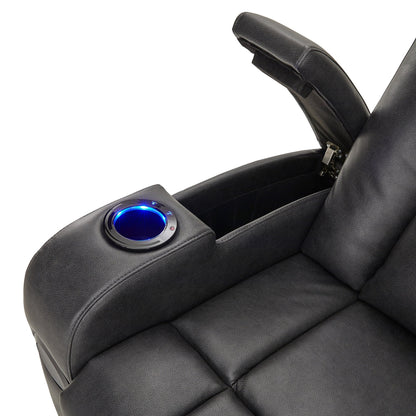 Fauteuil inclinable électrique à LED en cuir vegan gris Terlingua avec haut-parleur, rangement, port USB et chargeur sans fil par iNSPIRE Q Classic