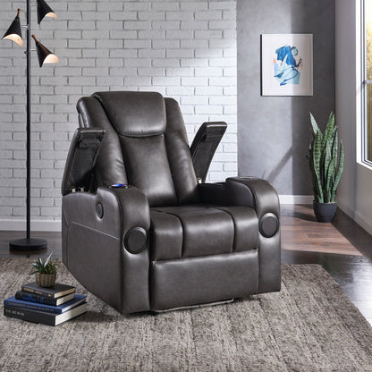Fauteuil inclinable électrique à LED en cuir vegan gris Terlingua avec haut-parleur, rangement, port USB et chargeur sans fil par iNSPIRE Q Classic