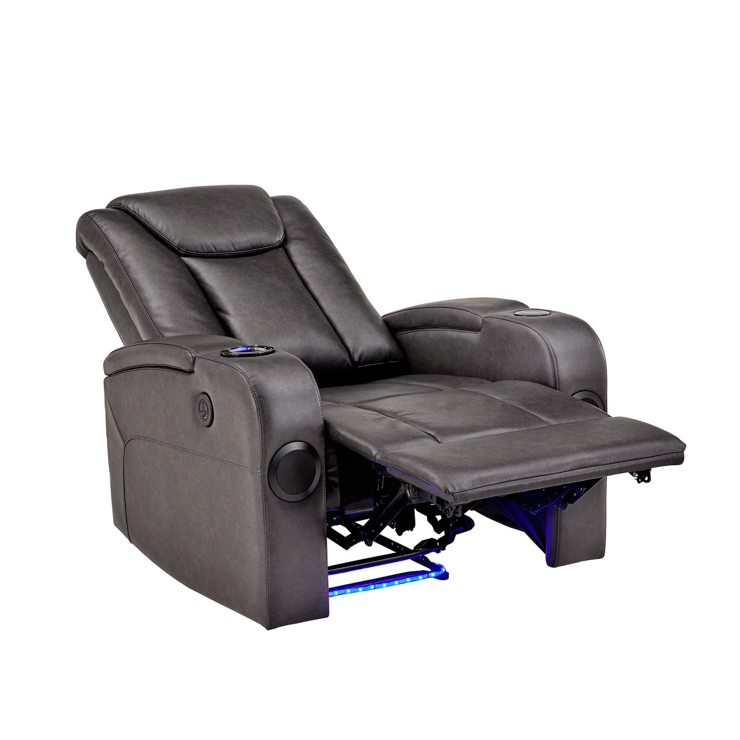 Fauteuil inclinable électrique à LED en cuir vegan gris Terlingua avec haut-parleur, rangement, port USB et chargeur sans fil par iNSPIRE Q Classic