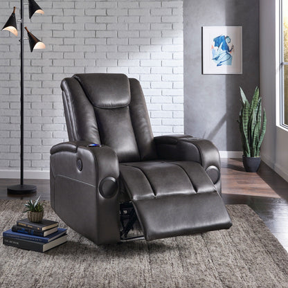 Fauteuil inclinable électrique à LED en cuir vegan gris Terlingua avec haut-parleur, rangement, port USB et chargeur sans fil par iNSPIRE Q Classic
