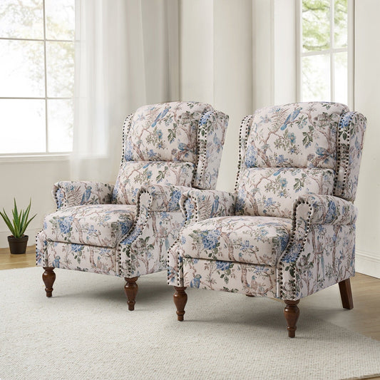 Fauteuil inclinable manuel Terri Classic avec accoudoirs coupés et clous pour salon, lot de 2 par HULALA HOME