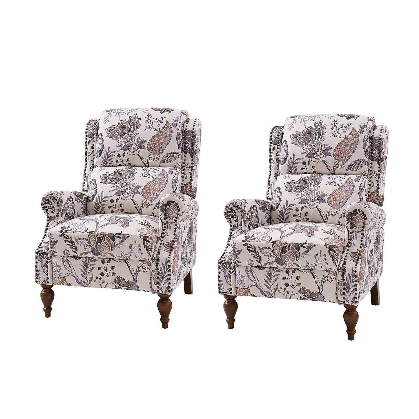 Fauteuil inclinable manuel Terri Classic avec accoudoirs coupés et clous pour salon, lot de 2 par HULALA HOME
