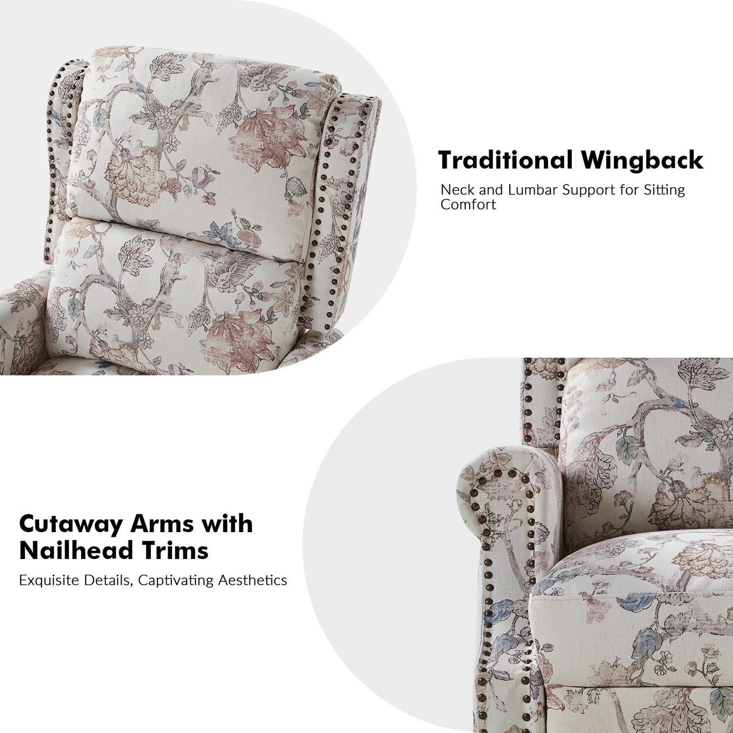 Fauteuil inclinable manuel Terri Classic avec accoudoirs coupés et clous pour salon, lot de 2 par HULALA HOME