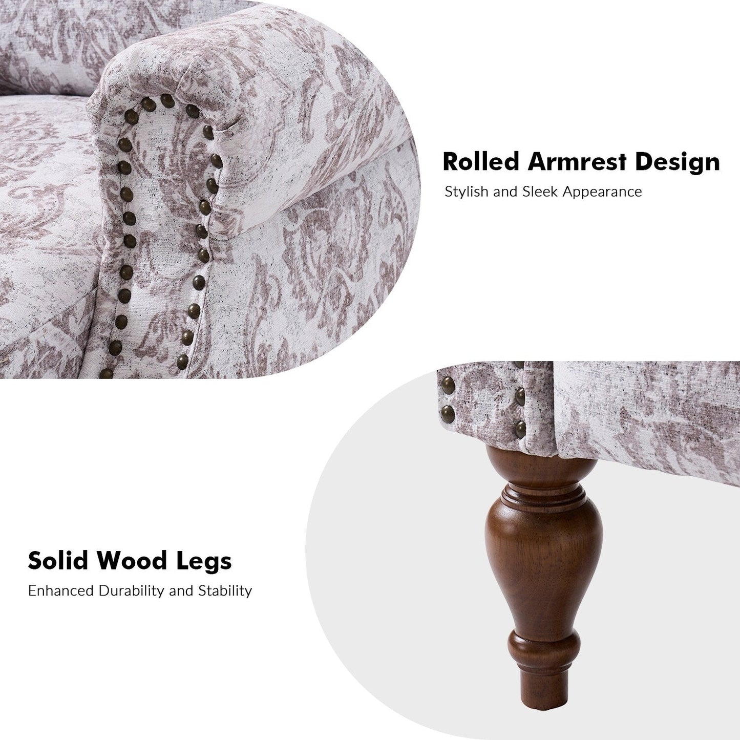 Fauteuil inclinable manuel Terri Classic avec accoudoirs coupés et clous pour salon, lot de 2 par HULALA HOME