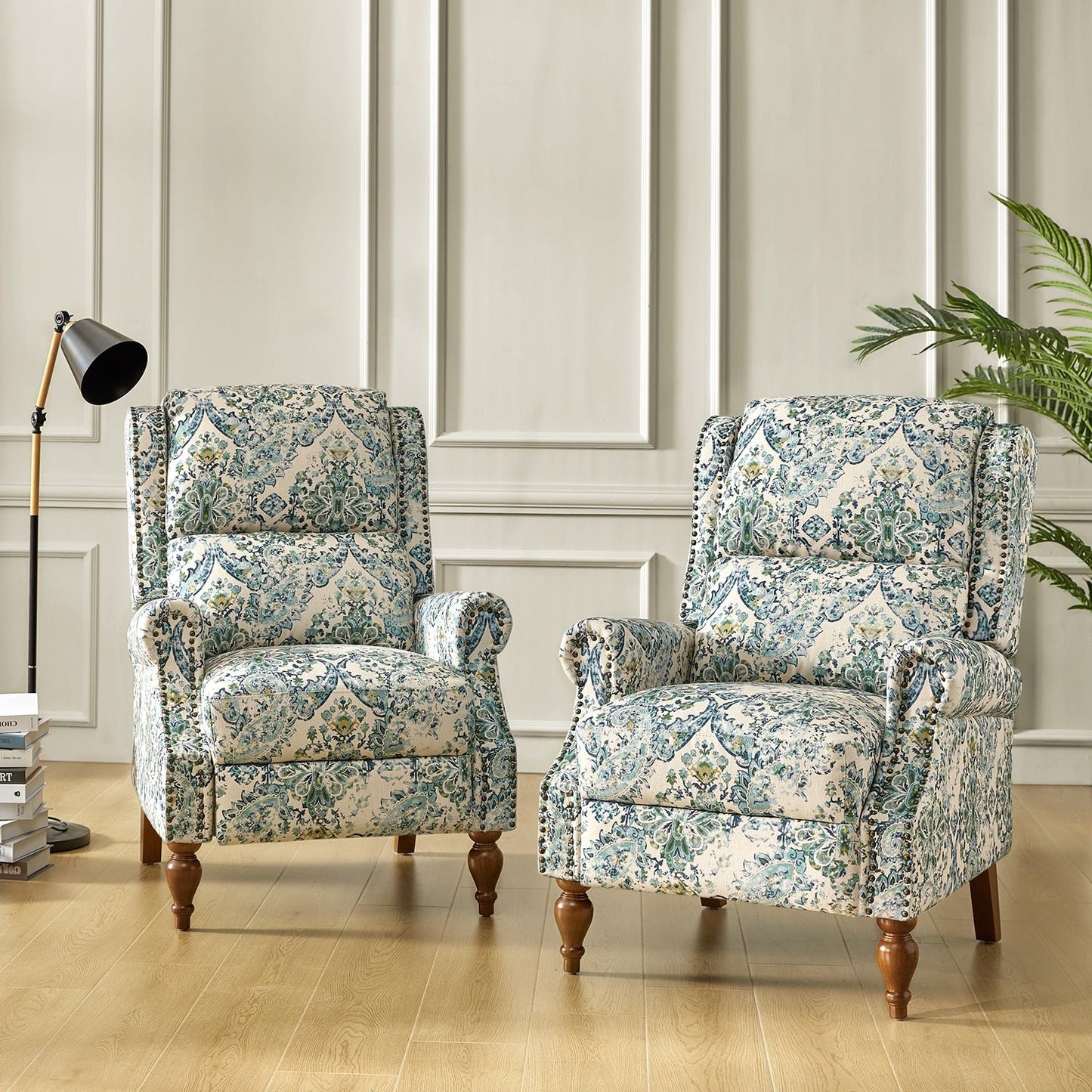 Fauteuil inclinable manuel Terri Classic avec accoudoirs coupés et clous pour salon, lot de 2 par HULALA HOME