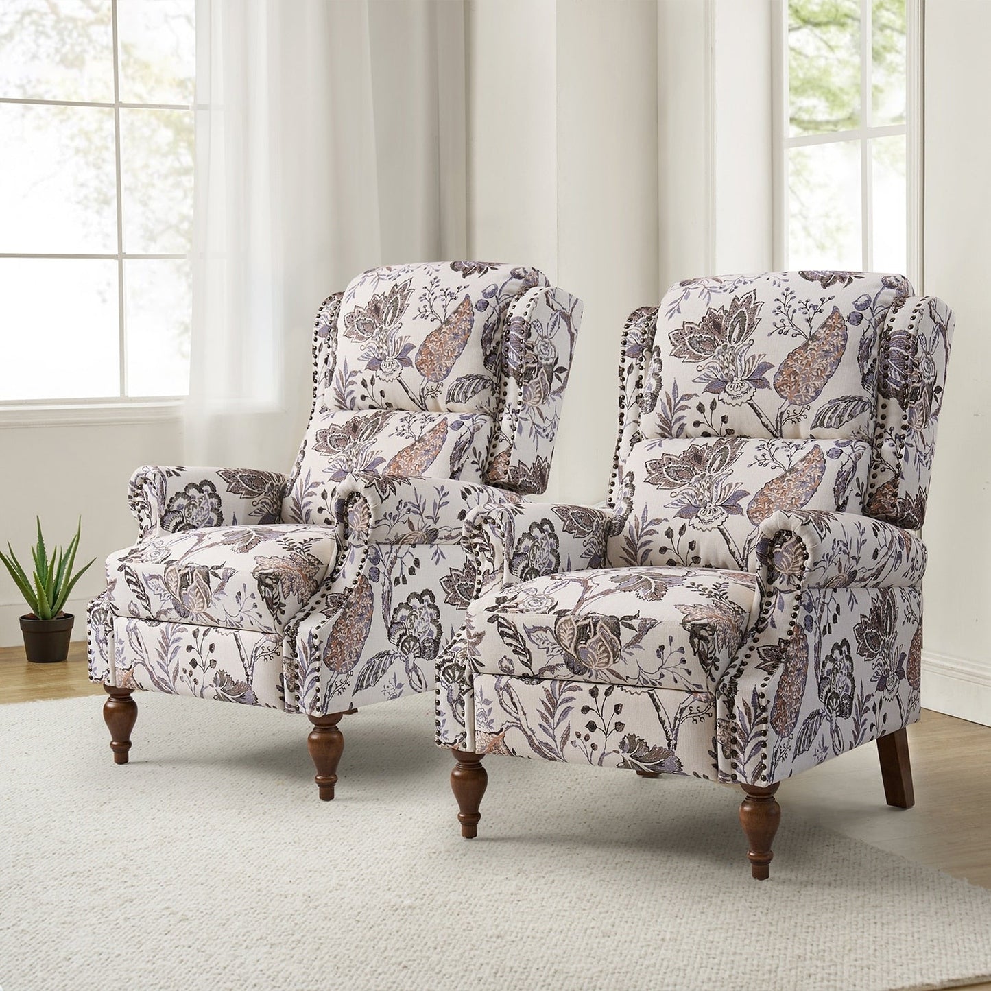 Fauteuil inclinable manuel Terri Classic avec accoudoirs coupés et clous pour salon, lot de 2 par HULALA HOME
