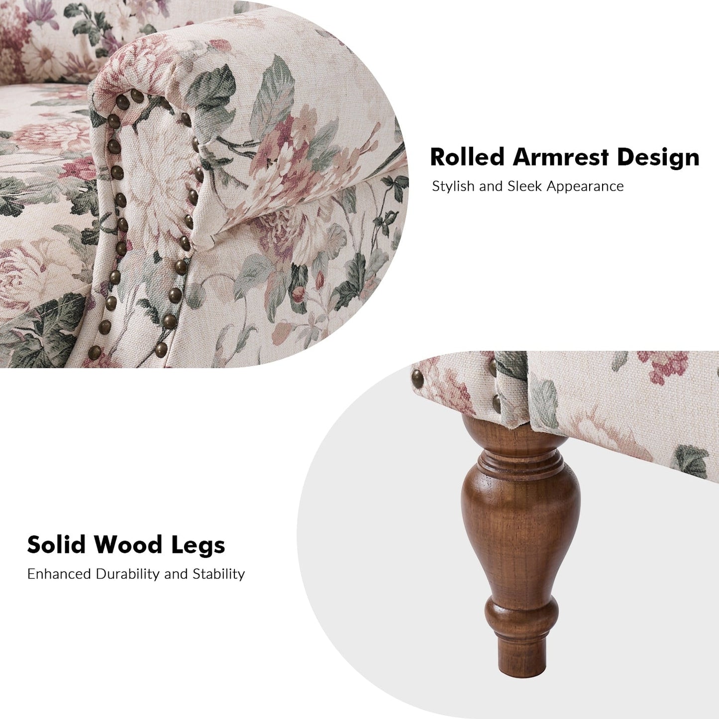 Fauteuil inclinable manuel Terri Classic avec accoudoirs coupés et clous pour salon, lot de 2 par HULALA HOME