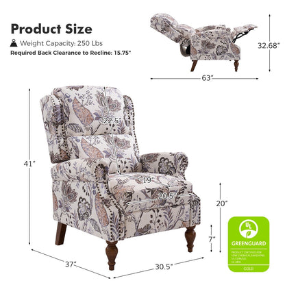 Fauteuil inclinable manuel Terri Classic avec accoudoirs coupés et clous pour salon, lot de 2 par HULALA HOME