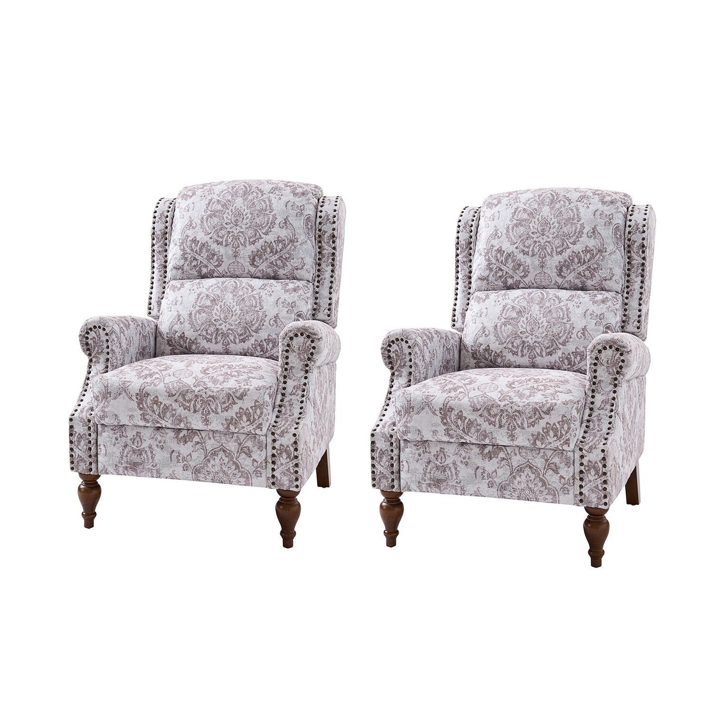 Fauteuil inclinable manuel Terri Classic avec accoudoirs coupés et clous pour salon, lot de 2 par HULALA HOME