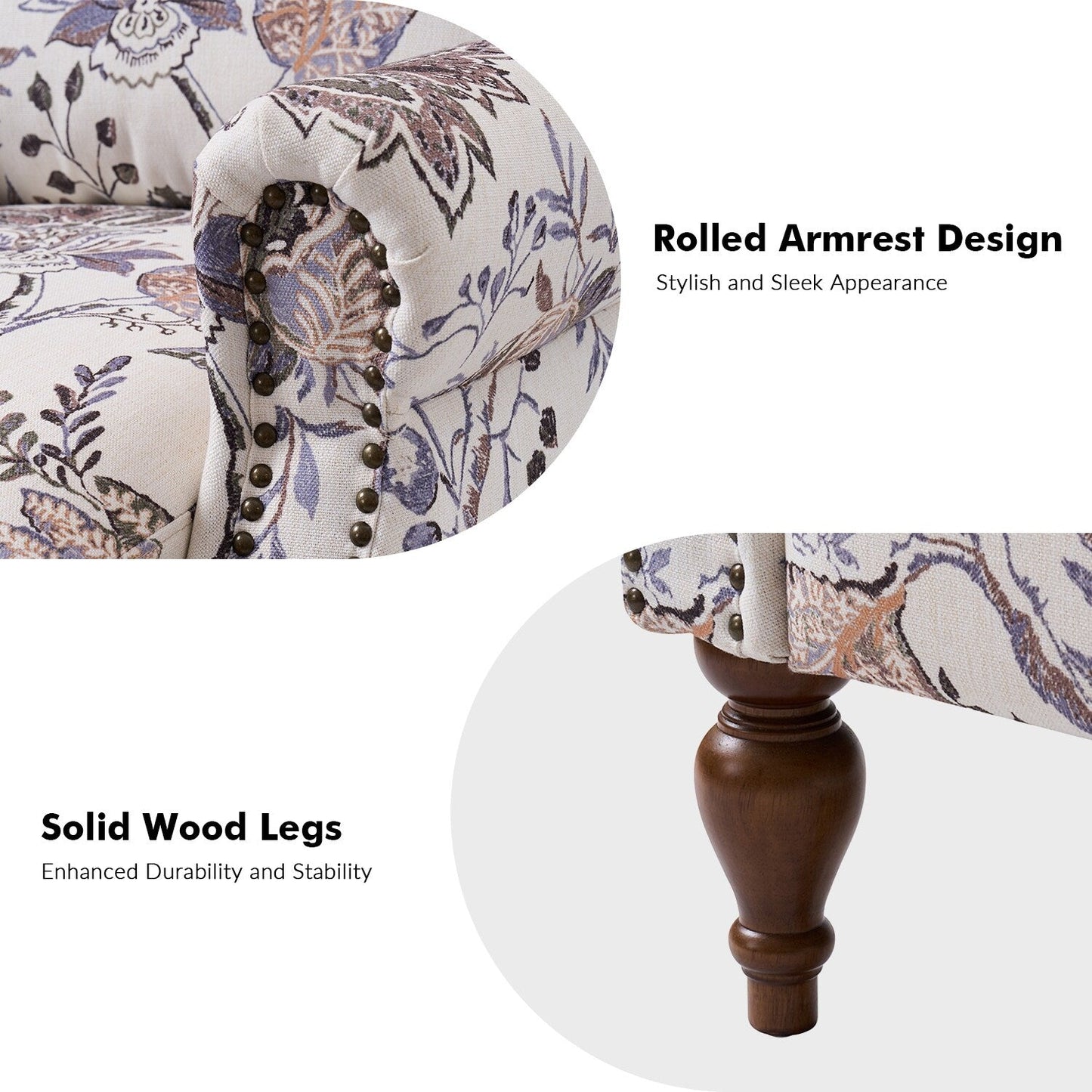 Fauteuil inclinable manuel Terri Classic avec accoudoirs coupés et clous pour salon, lot de 2 par HULALA HOME