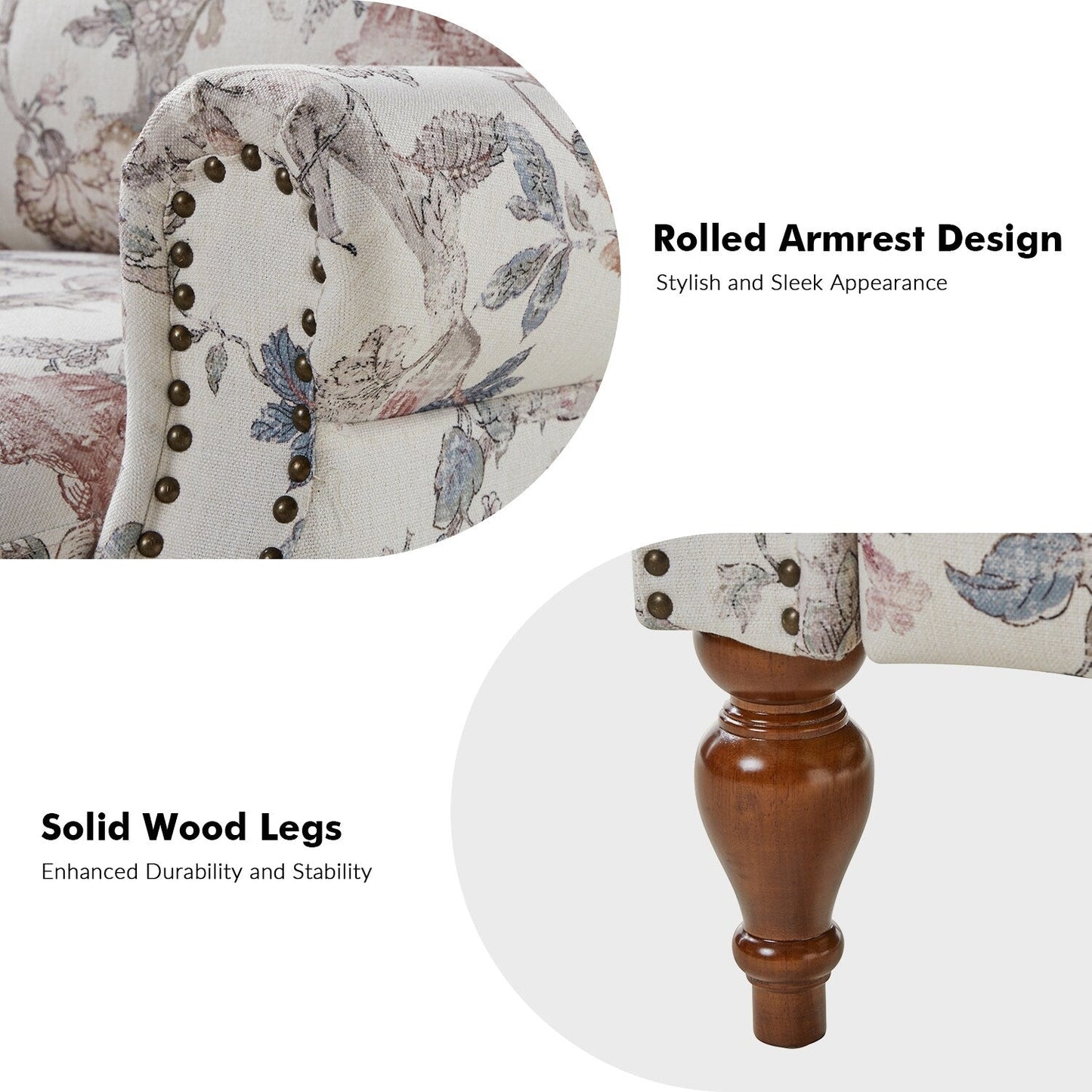 Fauteuil inclinable manuel Terri Classic avec accoudoirs coupés et clous pour salon, lot de 2 par HULALA HOME