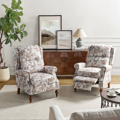 Fauteuil inclinable manuel Terri Classic avec accoudoirs coupés et clous pour salon, lot de 2 par HULALA HOME