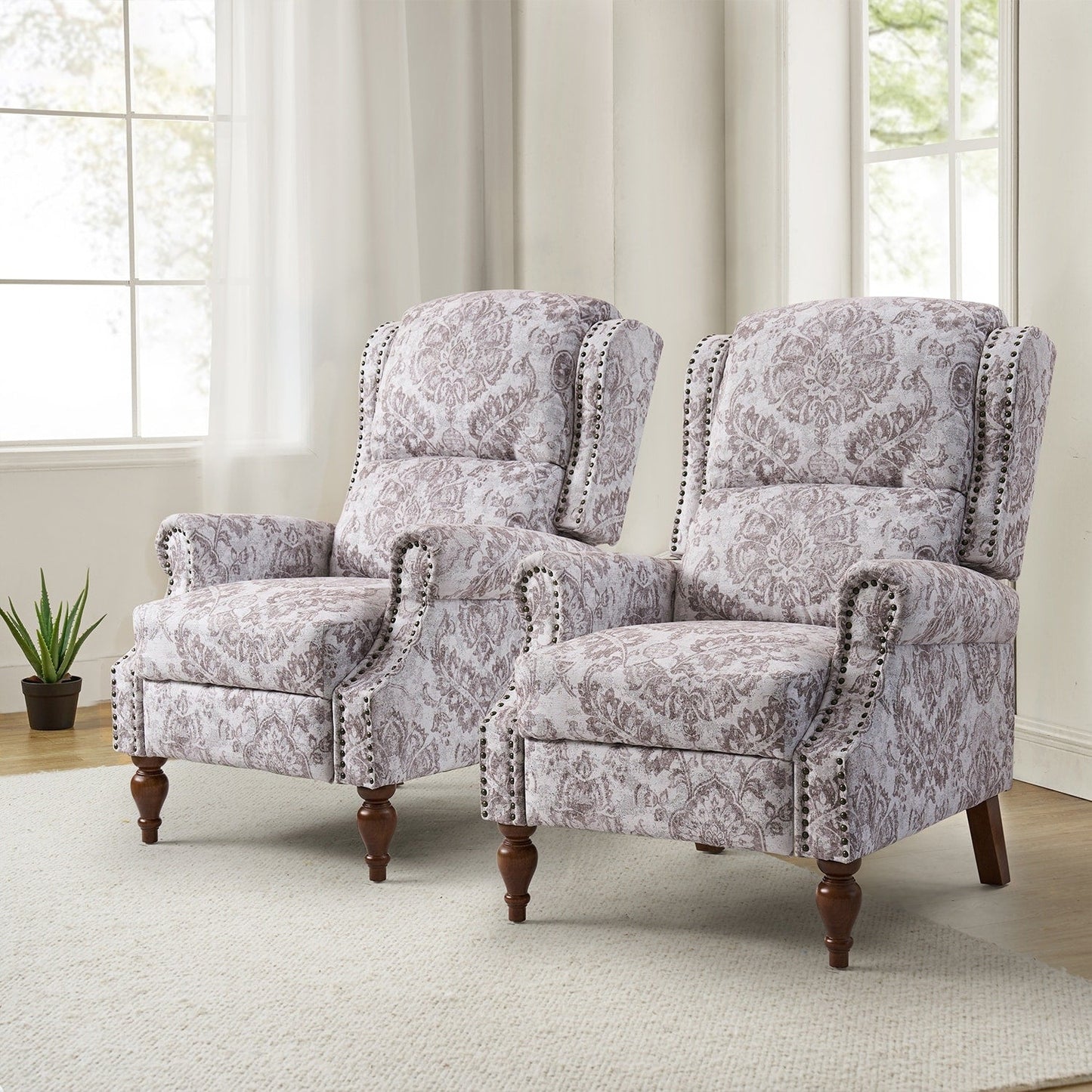 Fauteuil inclinable manuel Terri Classic avec accoudoirs coupés et clous pour salon, lot de 2 par HULALA HOME