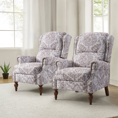 Fauteuil inclinable manuel Terri Classic avec accoudoirs coupés et clous pour salon, lot de 2 par HULALA HOME