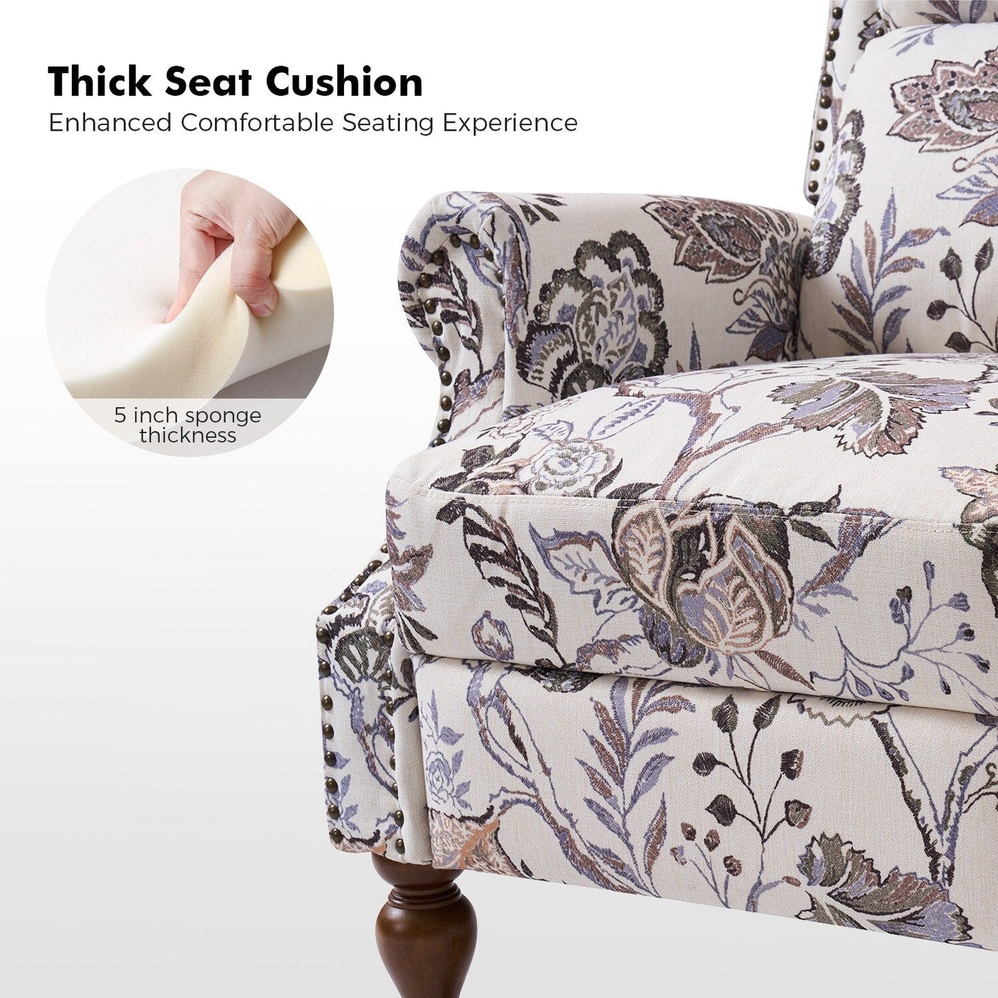 Fauteuil inclinable manuel Terri Classic avec accoudoirs coupés et clous pour salon, lot de 2 par HULALA HOME