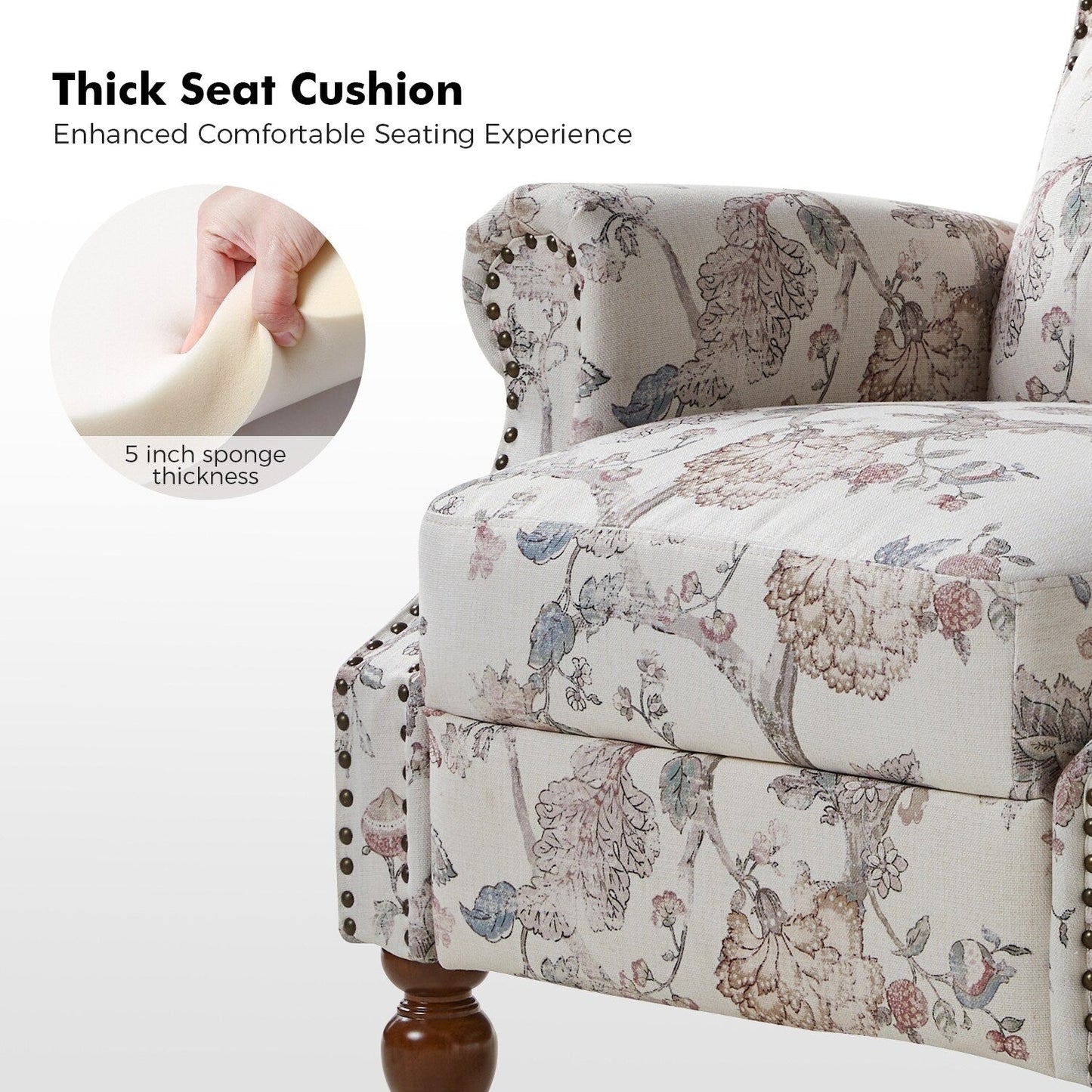 Fauteuil inclinable manuel Terri Classic avec accoudoirs coupés et clous pour salon, lot de 2 par HULALA HOME