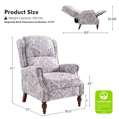 Fauteuil inclinable manuel Terri Classic avec accoudoirs coupés et clous pour salon, lot de 2 par HULALA HOME