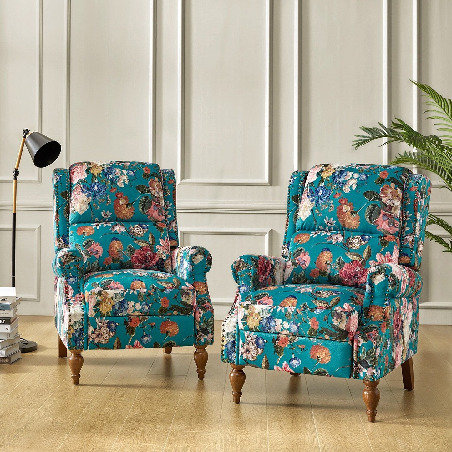 Fauteuil inclinable manuel Terri Classic avec accoudoirs coupés et clous pour salon, lot de 2 par HULALA HOME