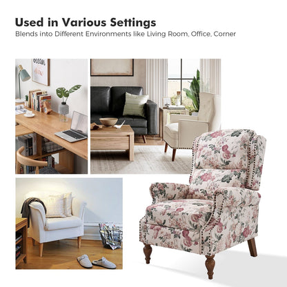 Fauteuil inclinable manuel classique Terri avec accoudoirs coupés et clous pour salon par HULALA HOME