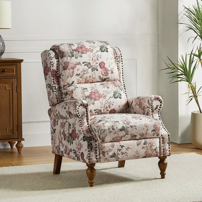 Fauteuil inclinable manuel classique Terri avec accoudoirs coupés et clous pour salon par HULALA HOME
