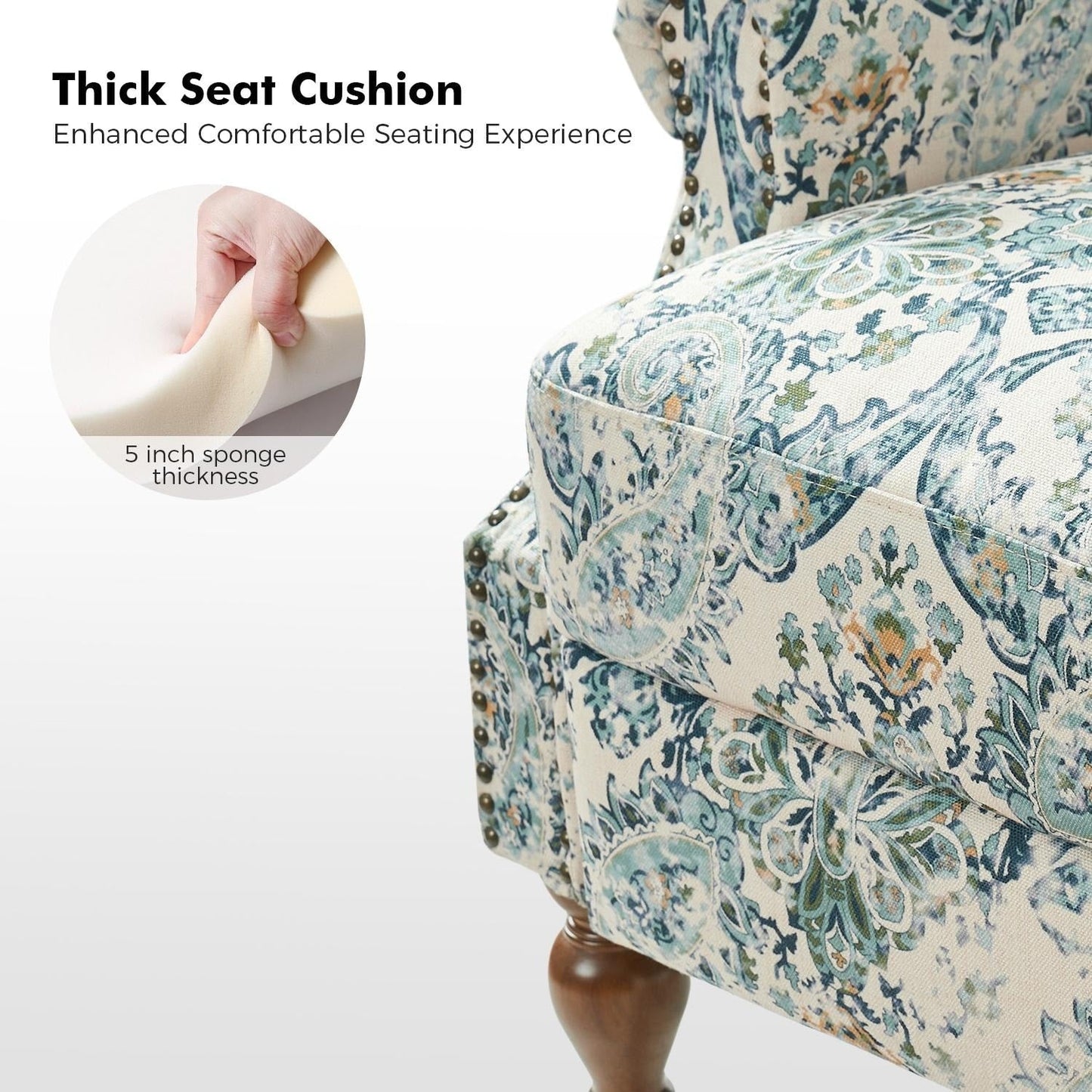 Fauteuil inclinable manuel classique Terri avec accoudoirs coupés et clous pour salon par HULALA HOME