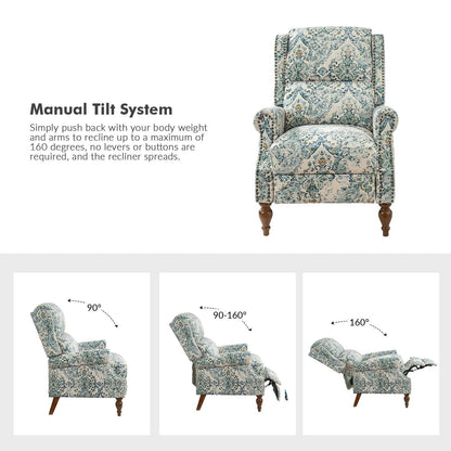 Fauteuil inclinable manuel classique Terri avec accoudoirs coupés et clous pour salon par HULALA HOME