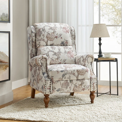 Fauteuil inclinable manuel classique Terri avec accoudoirs coupés et clous pour salon par HULALA HOME