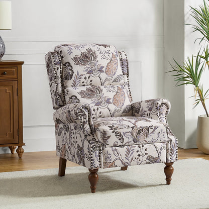 Fauteuil inclinable manuel classique Terri avec accoudoirs coupés et clous pour salon par HULALA HOME