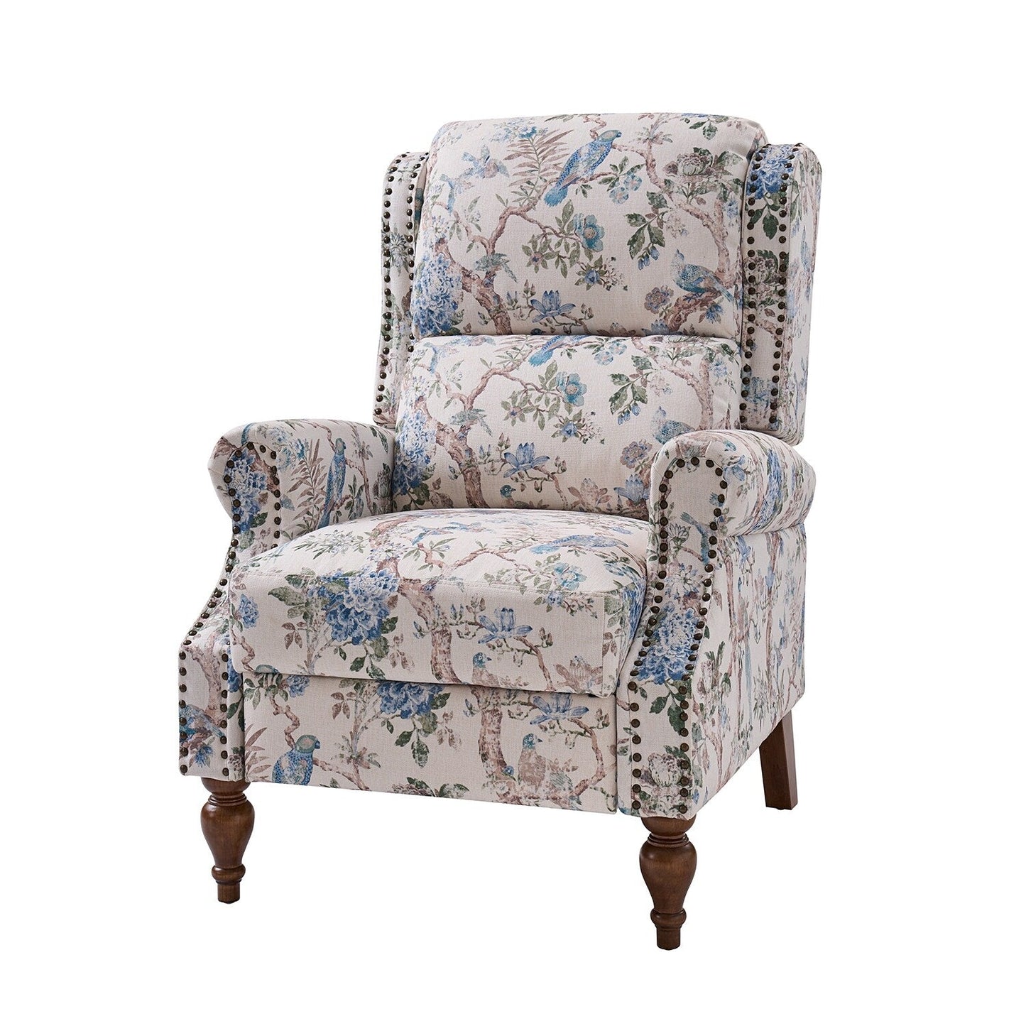 Fauteuil inclinable manuel classique Terri avec accoudoirs coupés et clous pour salon par HULALA HOME