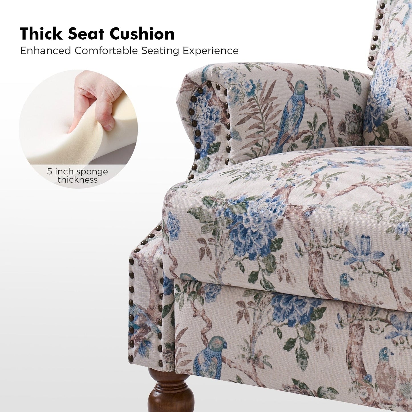 Fauteuil inclinable manuel classique Terri avec accoudoirs coupés et clous pour salon par HULALA HOME