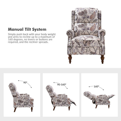 Fauteuil inclinable manuel classique Terri avec accoudoirs coupés et clous pour salon par HULALA HOME