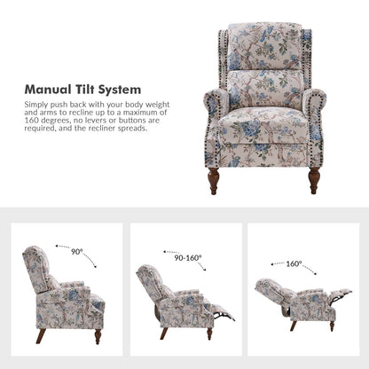 Fauteuil inclinable manuel classique Terri avec accoudoirs coupés et clous pour salon par HULALA HOME
