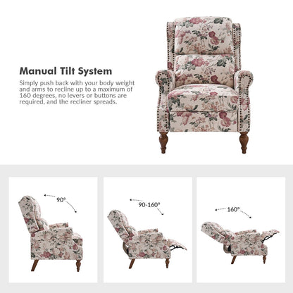 Fauteuil inclinable manuel classique Terri avec accoudoirs coupés et clous pour salon par HULALA HOME