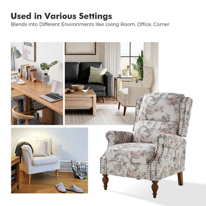 Fauteuil inclinable manuel classique Terri avec accoudoirs coupés et clous pour salon par HULALA HOME