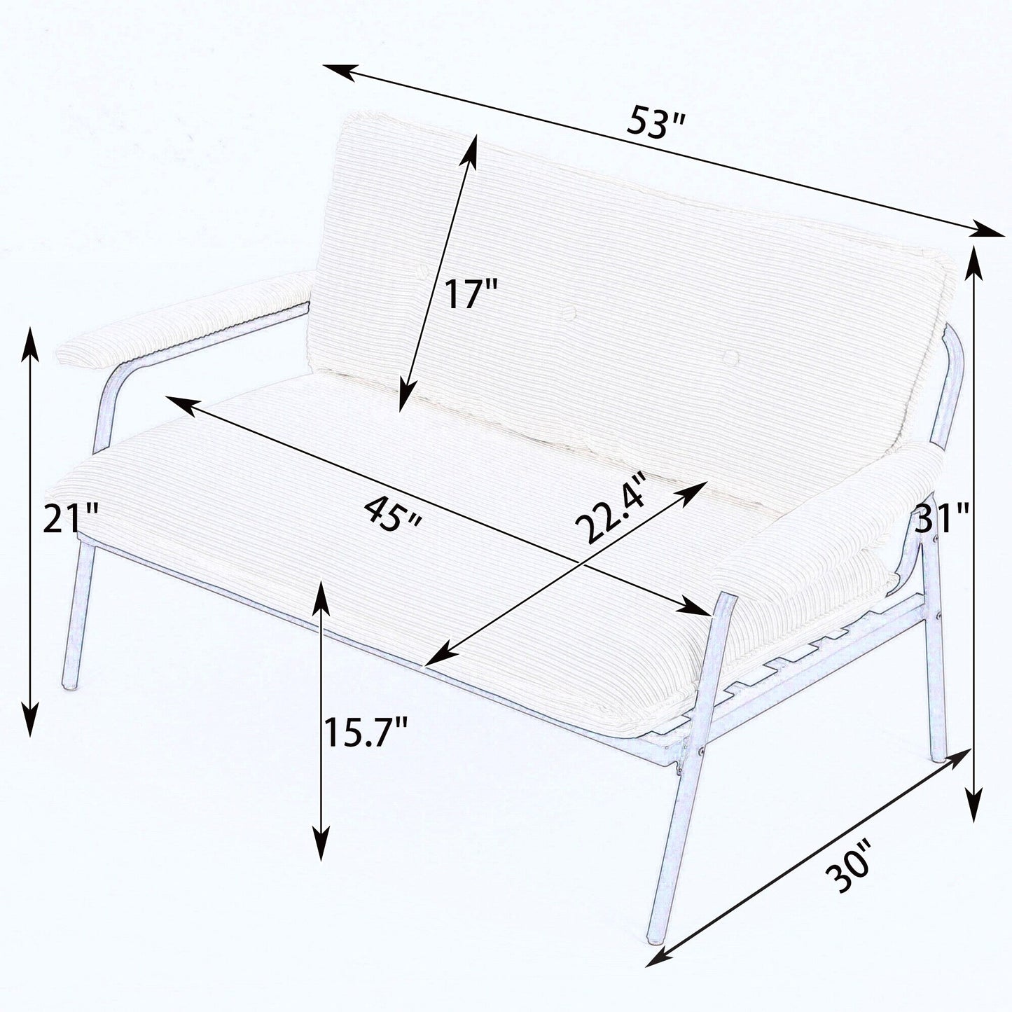 Le canapé beige de 53 pouces offre une disposition spacieuse dans le petit appartement, gérant facilement divers scénarios